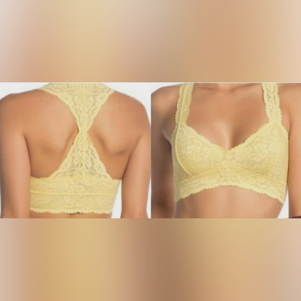 Small FREE PEOPLE Galloon Lace Racerback Bra Yellow